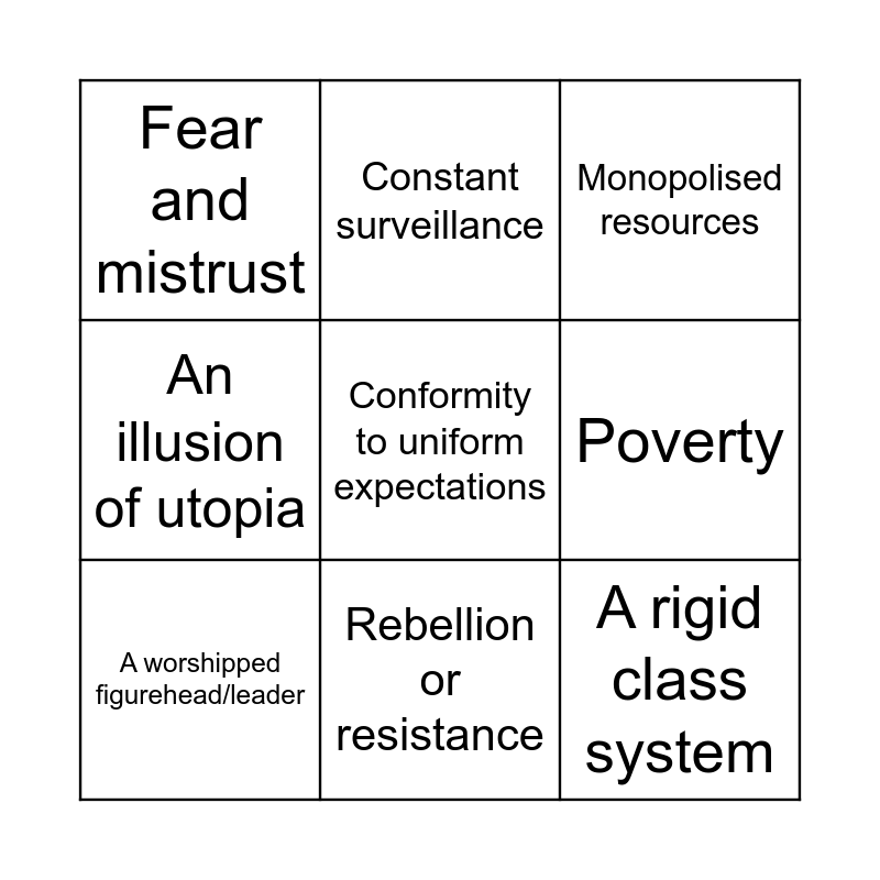 Dystopian World Bingo Card
