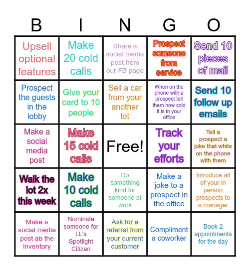 Big Seller BINGO Card
