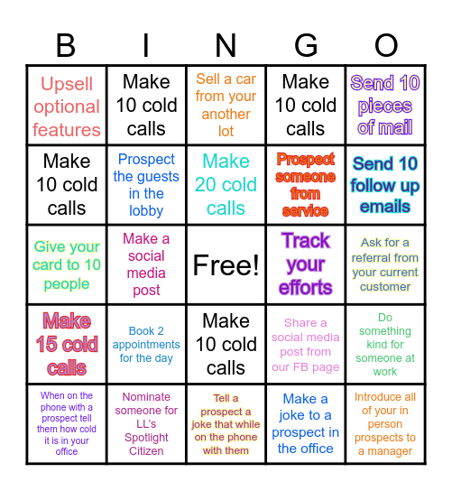 Big Seller BINGO Card