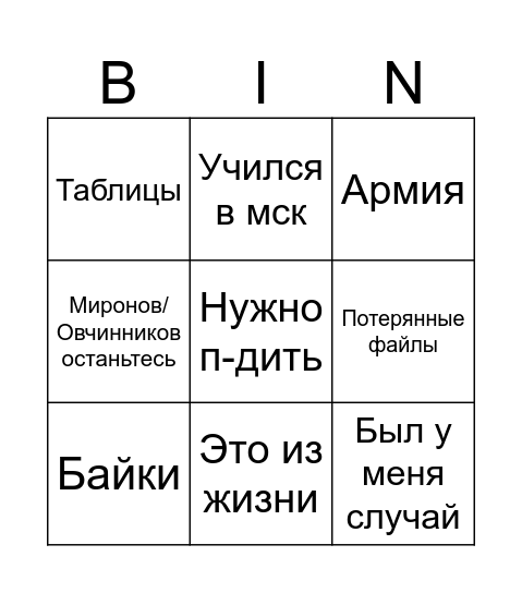 BINGO Card