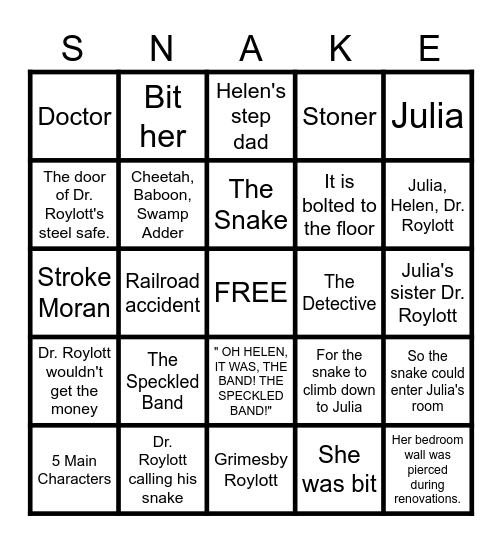 SNAKE by Braydan F. and Reed M. Bingo Card