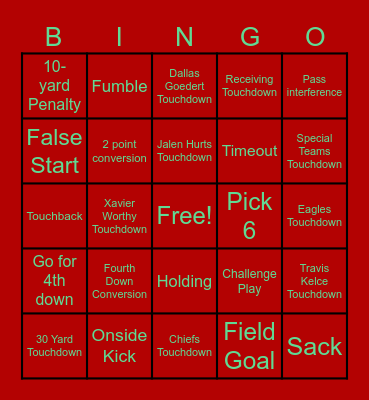 SUPER BOWL Bingo Card