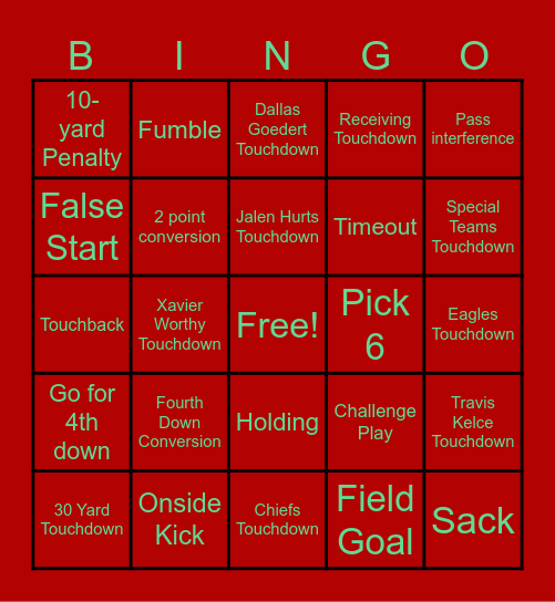 SUPER BOWL Bingo Card