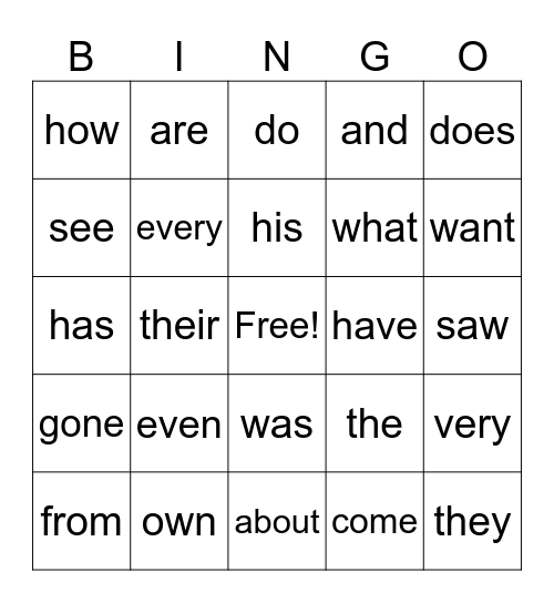 Red Word Bingo Card