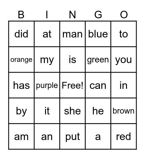 Module 1 Sight Words Bingo Card