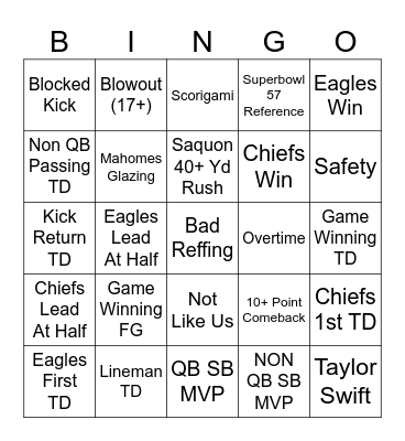SUPERBOWL BINGO Card