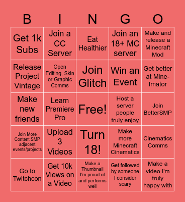 Whale's Goals Bingo Card