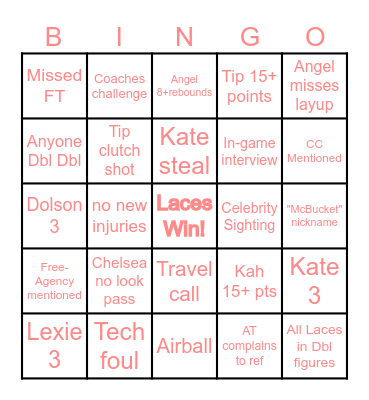 Laces vs. Rose 01-27-25 Bingo Card
