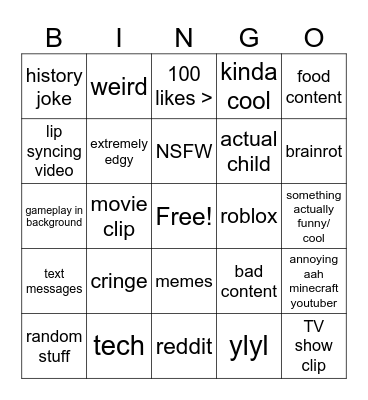 youtube shorts bingo Card