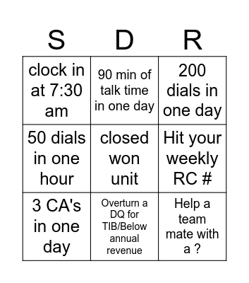 SDR Bingo Card