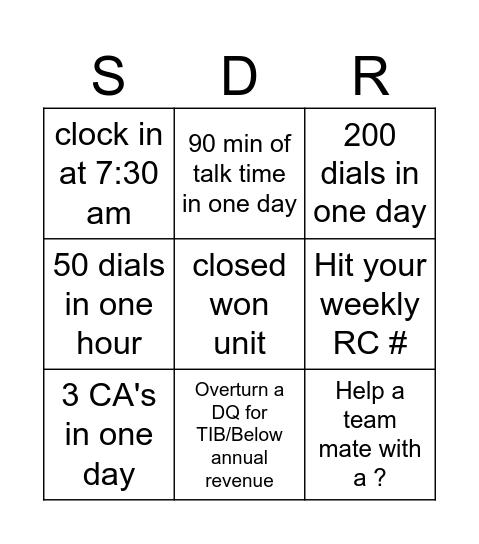 SDR Bingo Card