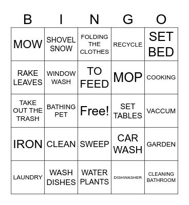 HOUSEHOLD ACTIVITIES Bingo Card