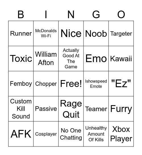 Dudes Battlegrounds Bingo Card
