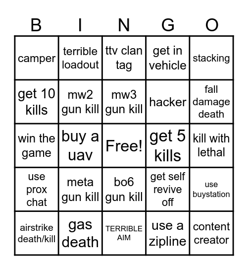 Rebirth Island Bingo Card