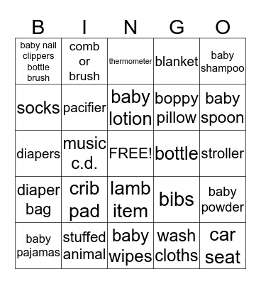Rachel's Baby Bingo Card