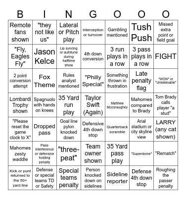 Superbowl LIX Bingo Card
