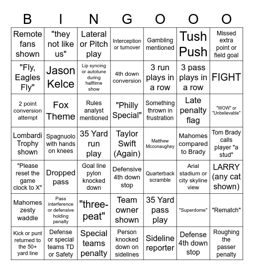 Superbowl LIX Bingo Card