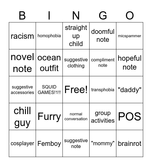 Write a letter Bingo Card