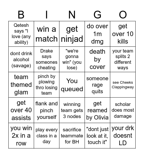 PVP Bingo Card