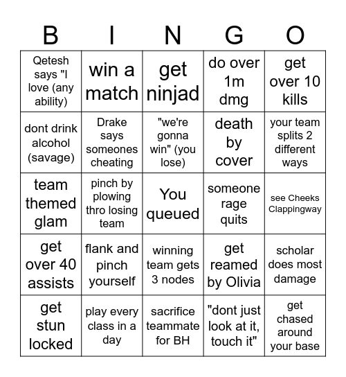 PVP Bingo Card