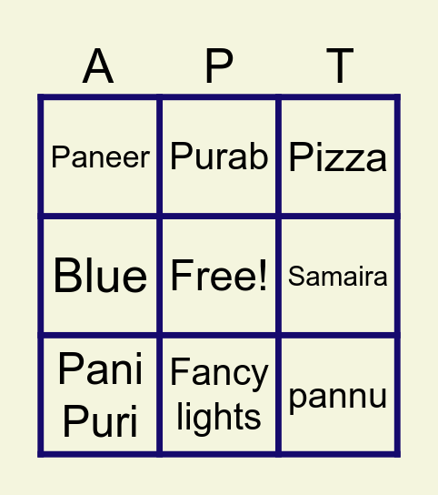 The  "APT"  Baby  Bingo Card
