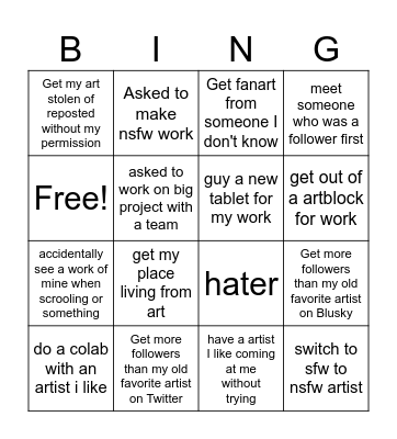 Digital artist bingo Card