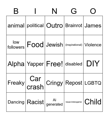 Insagram (rees) Bingo Card