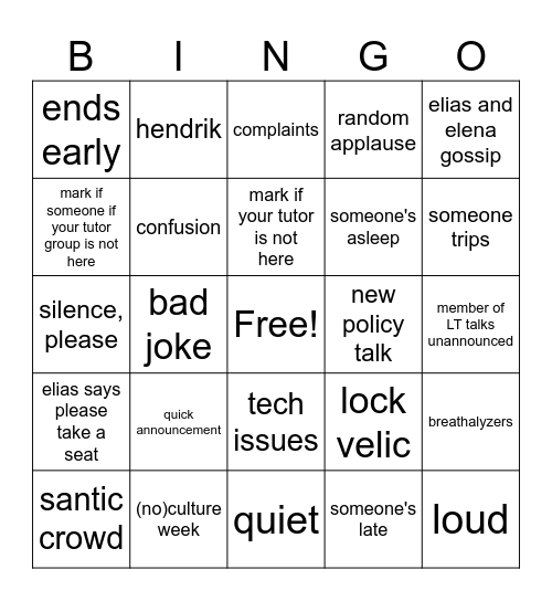 assembly Bingo Card