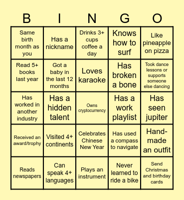 Compass Standup Bingo Card
