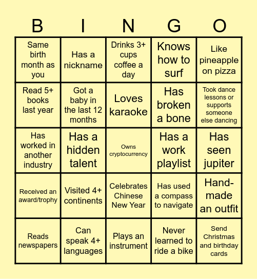 Compass Standup Bingo Card