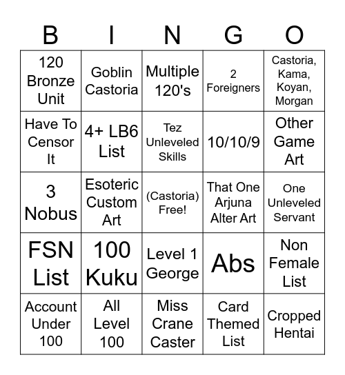 Untitled Bingo Card