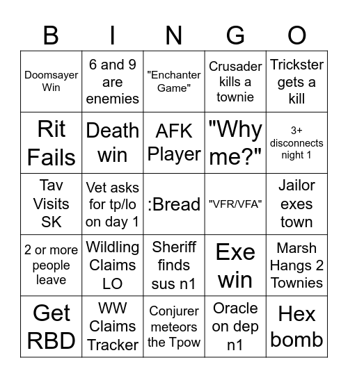 Town of Salem 2 Viewer Bingo Card