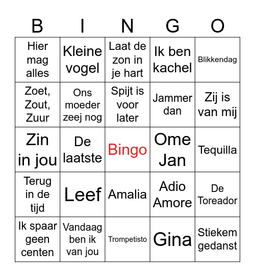 Hollandse hits Bingo Card