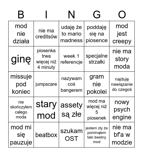 moje FNF bingo Card
