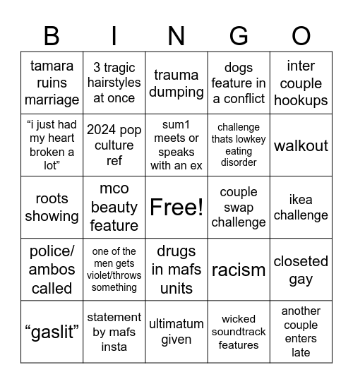 MAFS 2025 Bingo Card