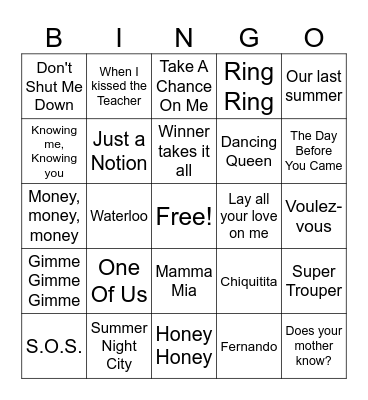 ABBA Bingo Card