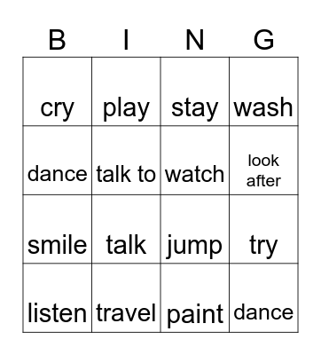 Past Simple Regular Verbs Bingo Card