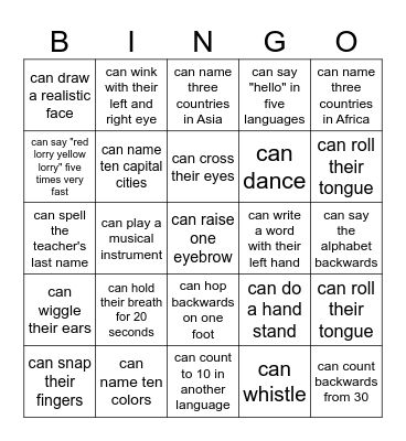 Ability bingo Card