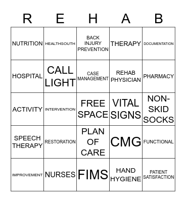 REHAB BINGO!! Bingo Card