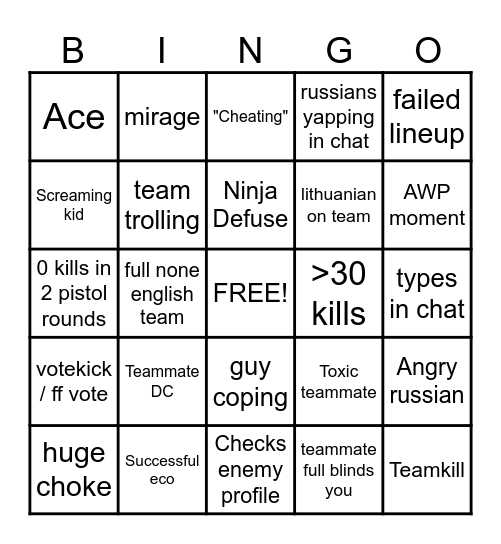 CS2 - 1 Bingo Card