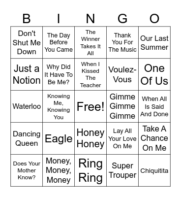 ABBA Bingo Card