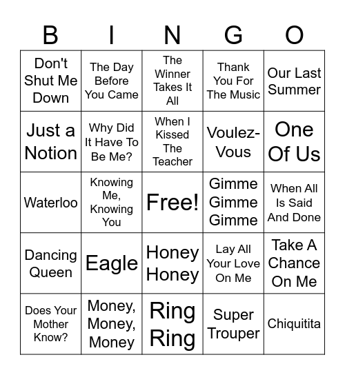 ABBA Bingo Card