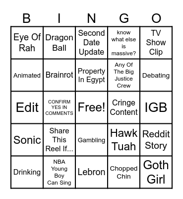 REELS Bingo Card