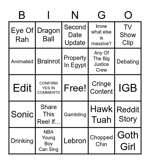 REELS Bingo Card