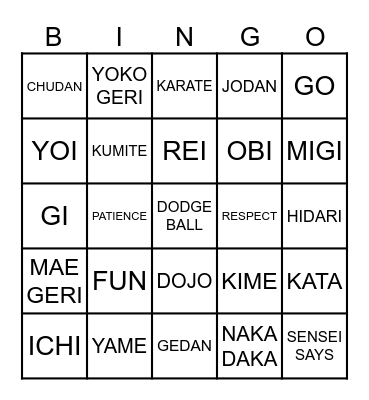 KARATE BINGO Card