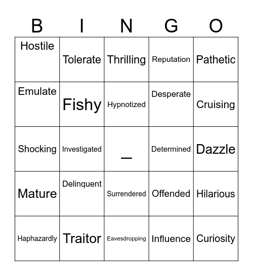 The Watsons Go to Birmingham Vocabulary Bingo Card