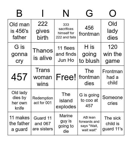 SquidGame Season 3 Bingo Card