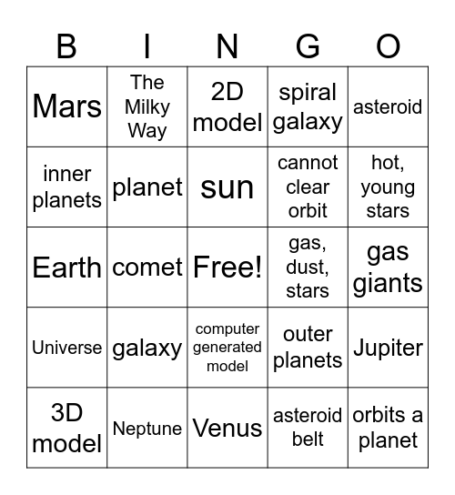 Space Bingo Card
