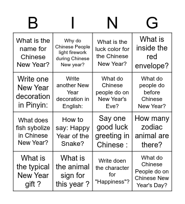 中国新年 Bingo Card