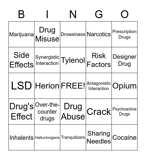Drug Abuse Bingo! Bingo Card